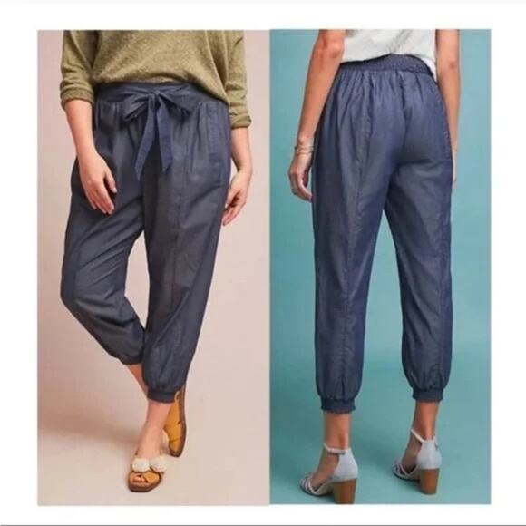 Anthropologie Pants - Anthropologie Globetrotter Chambray Tie Waist Jogger Pants Size Medium